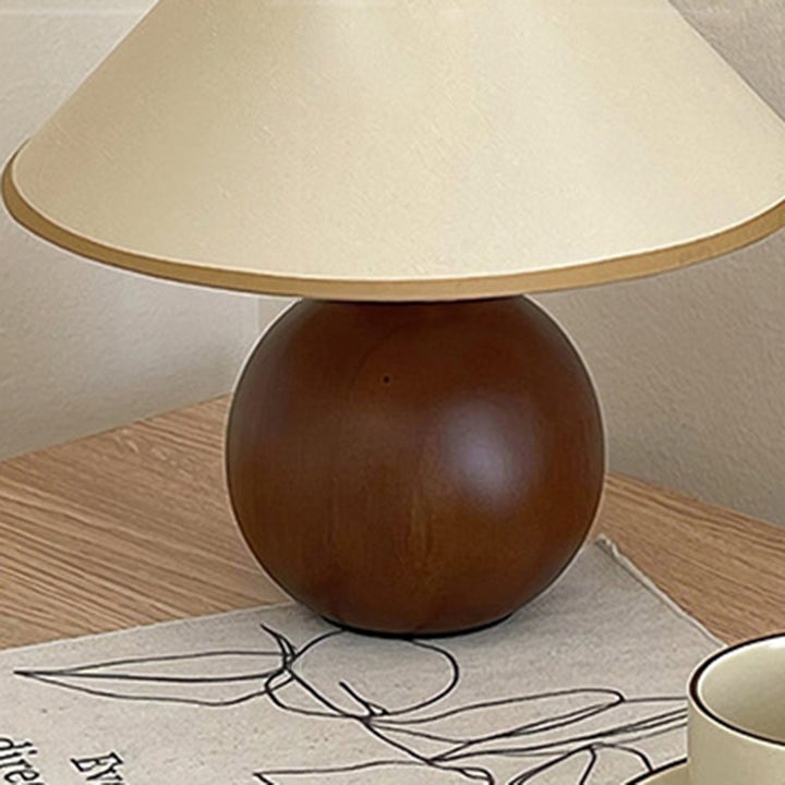 Lampe de table 1 lumière en bois de caoutchouc avec abat-jour en tissu rond vintage traditionnel pour chambre à coucher 