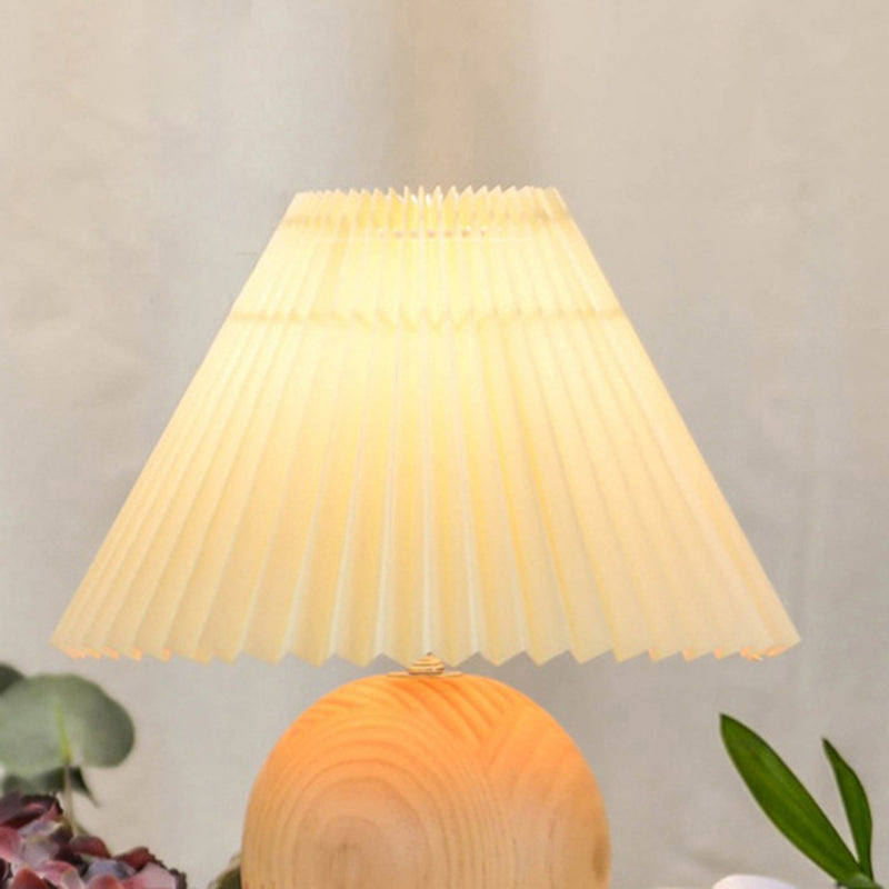 Lampe de table 1 lumière en bois de caoutchouc avec abat-jour en tissu rond vintage traditionnel pour chambre à coucher 