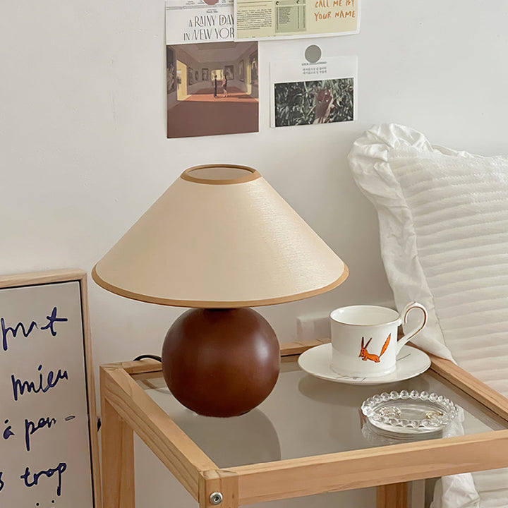 Lampe de table 1 lumière en bois de caoutchouc avec abat-jour en tissu rond vintage traditionnel pour chambre à coucher 