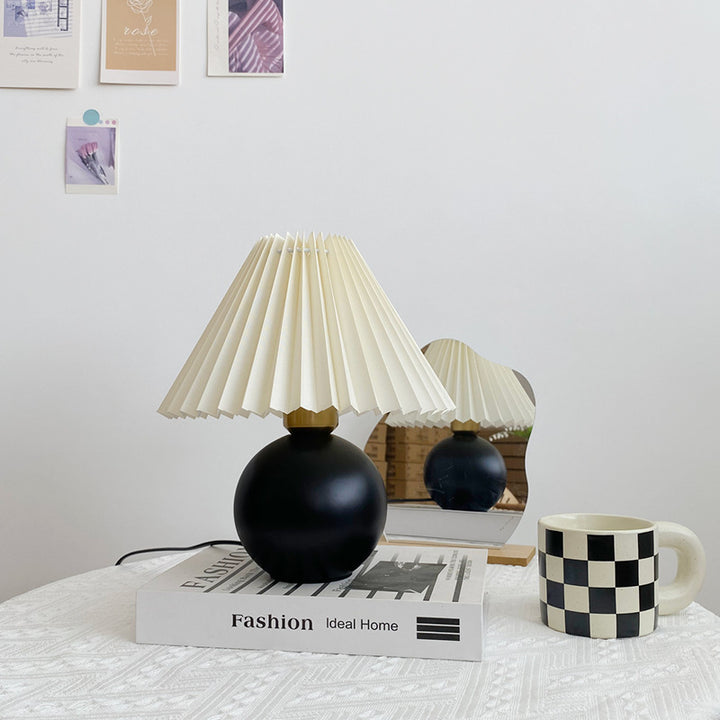 Lampe de table 1 lumière en bois de caoutchouc avec abat-jour en tissu rond vintage traditionnel pour chambre à coucher 