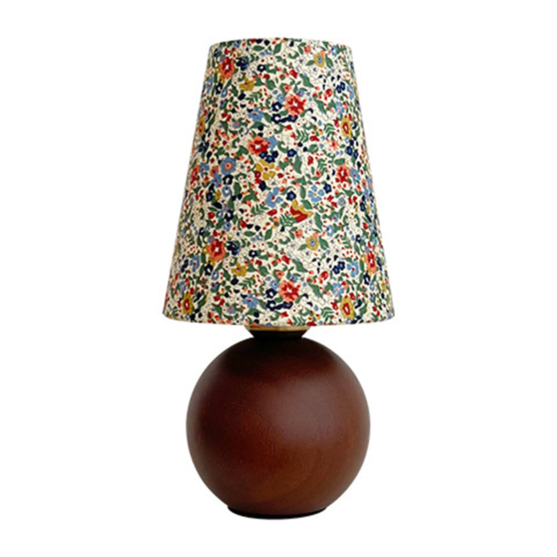 Lampe de table 1 lumière en bois de caoutchouc avec abat-jour en tissu rond vintage traditionnel pour chambre à coucher 