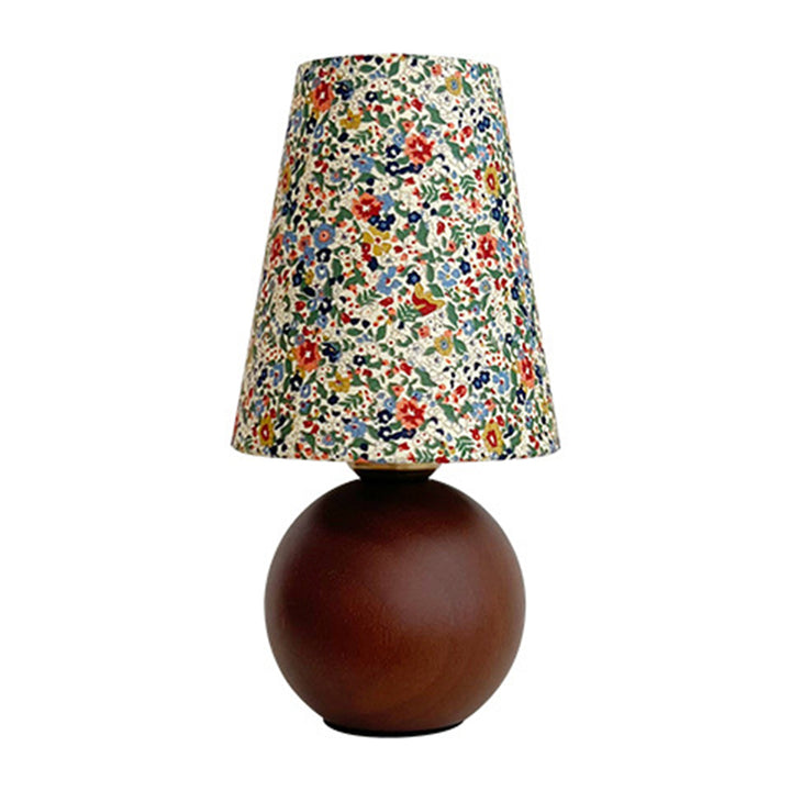 Lampe de table 1 lumière en bois de caoutchouc avec abat-jour en tissu rond vintage traditionnel pour chambre à coucher 