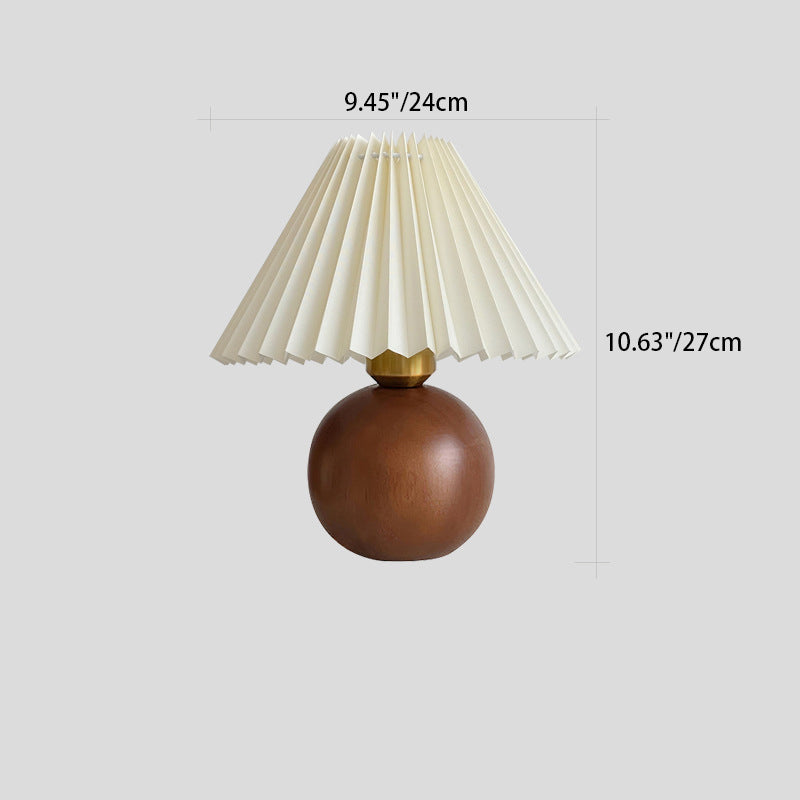 Lampe de table 1 lumière en bois de caoutchouc avec abat-jour en tissu rond vintage traditionnel pour chambre à coucher 