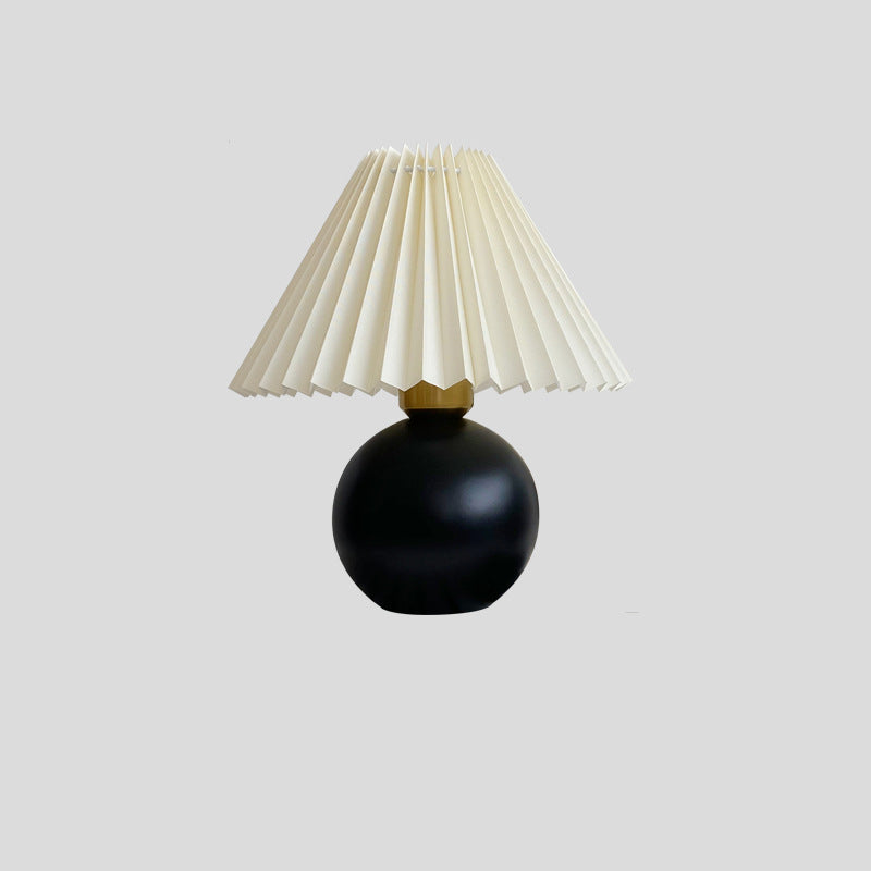 Lampe de table 1 lumière en bois de caoutchouc avec abat-jour en tissu rond vintage traditionnel pour chambre à coucher 
