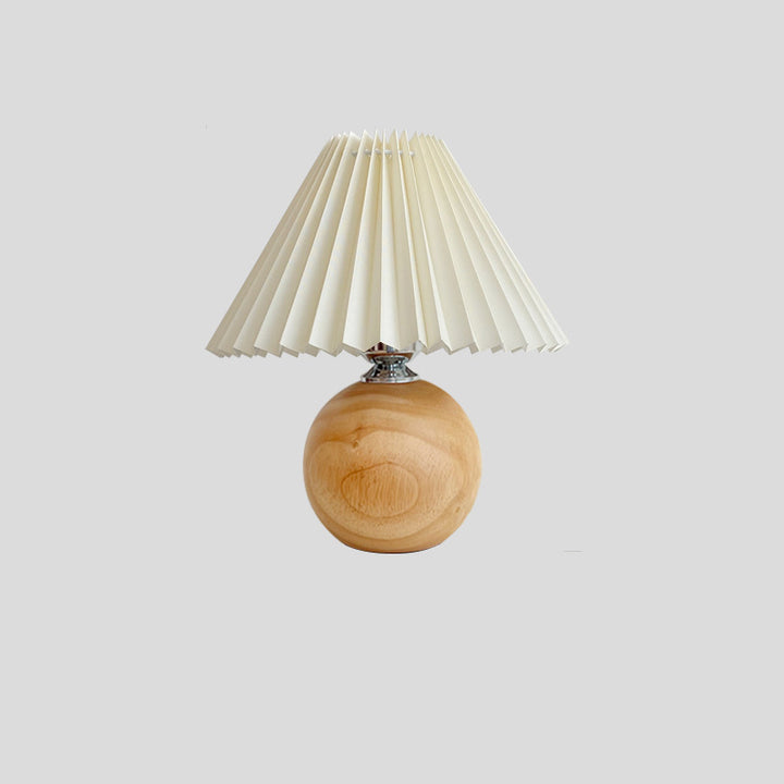 Lampe de table 1 lumière en bois de caoutchouc avec abat-jour en tissu rond vintage traditionnel pour chambre à coucher 