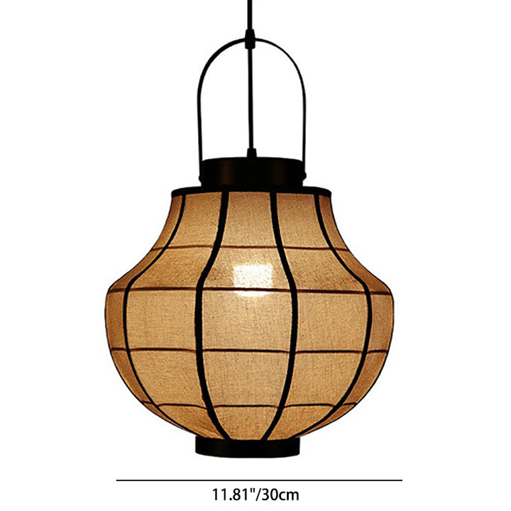 Suspension Luminaire en Lin Acier au Carbone Sphère Ronde Traditionnelle Japonaise 1-Lumière pour Salon 