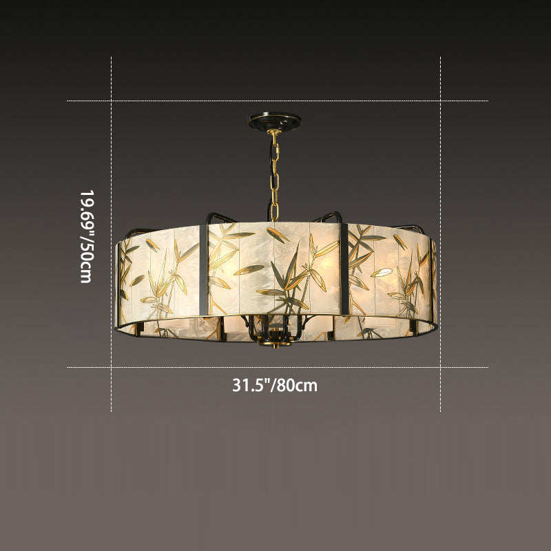 Lustre traditionnel chinois rond en cuivre et émail de verre 6/8 lumières pour salon 