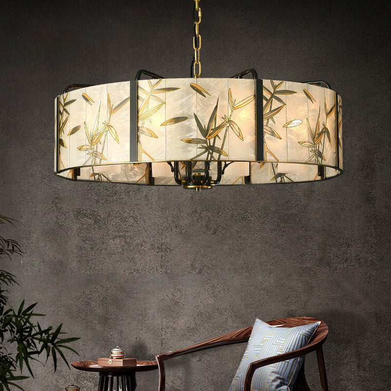 Traditioneller chinesischer runder Kupfer-Glas-Emaille-Kronleuchter mit 6/8 Lichtern für Wohnzimmer 