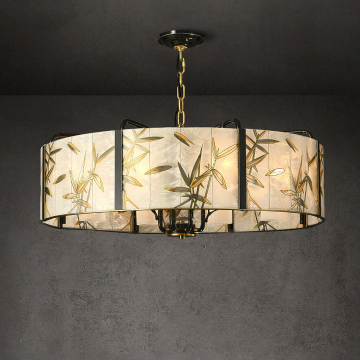 Lustre traditionnel chinois rond en cuivre et émail de verre 6/8 lumières pour salon 