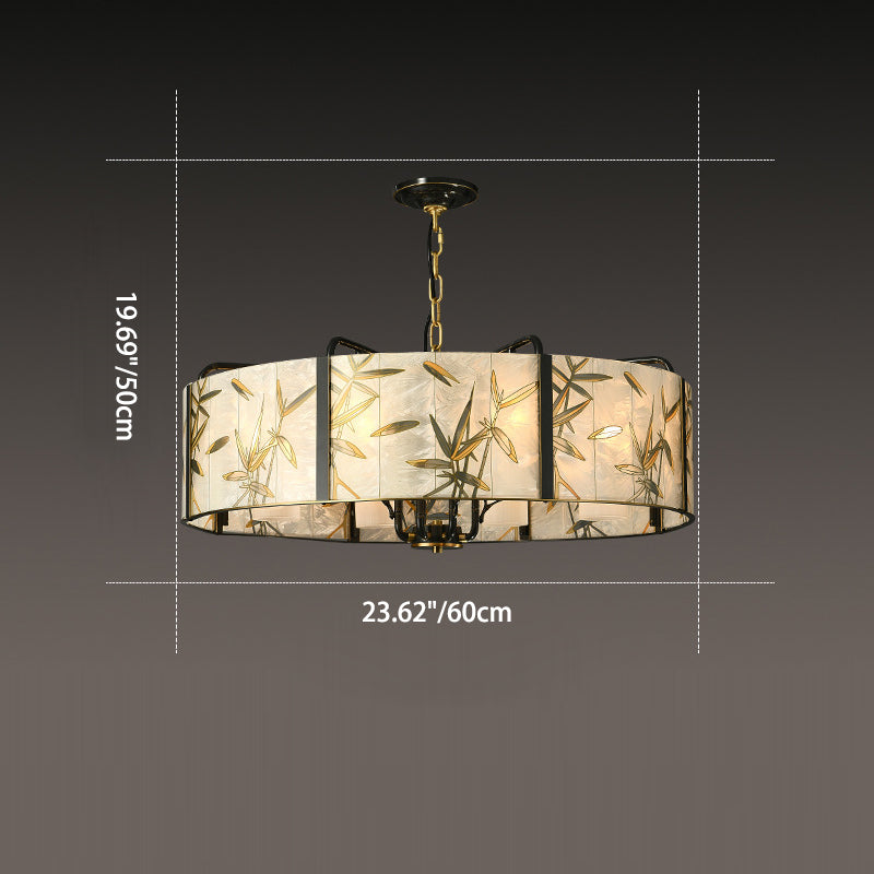 Lustre traditionnel chinois rond en cuivre et émail de verre 6/8 lumières pour salon 