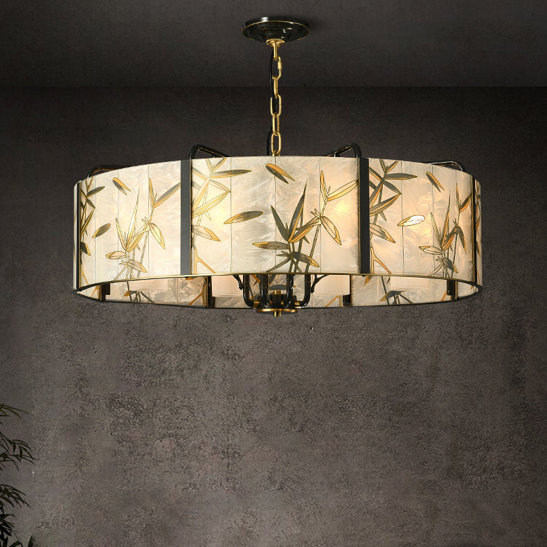 Traditioneller chinesischer runder Kupfer-Glas-Emaille-Kronleuchter mit 6/8 Lichtern für Wohnzimmer 