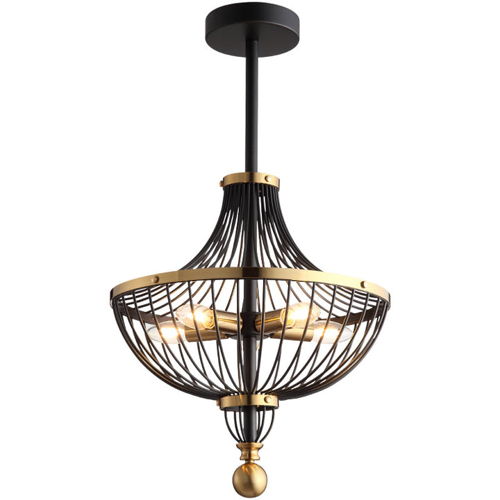 Contemporary Nordic Birdcage Hemisphere Iron 5-Light Chandelier For Living Room