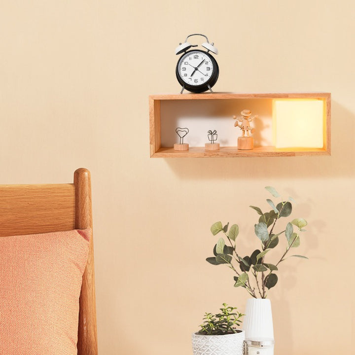 Aplique de pared de 1 luz de hierro rectangular tradicional japonés de madera maciza y vidrio para dormitorio 