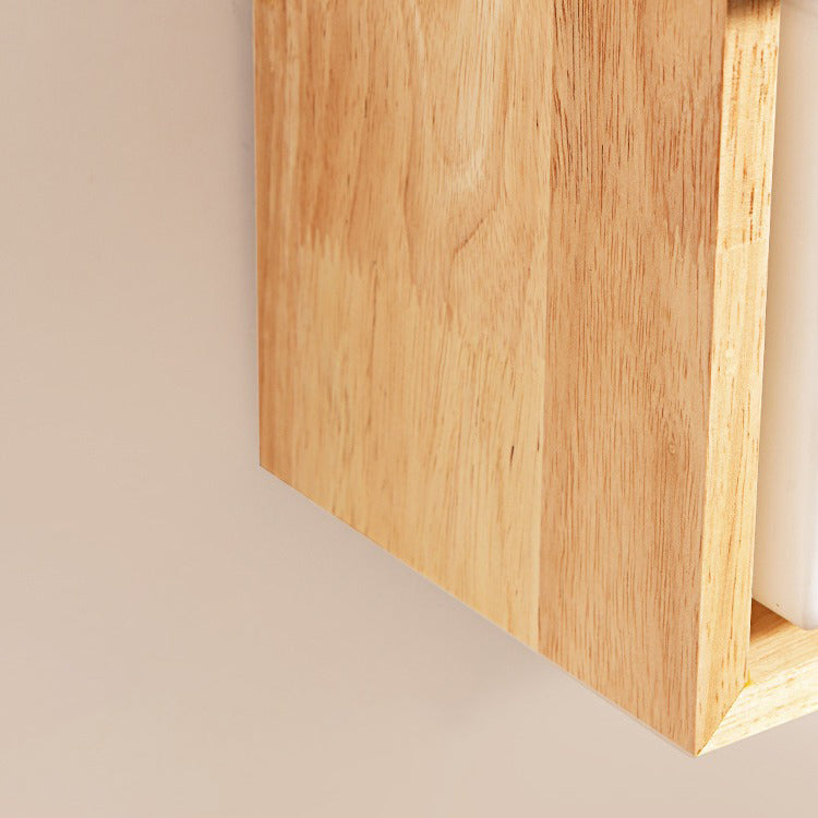 Aplique de pared de 1 luz de hierro rectangular tradicional japonés de madera maciza y vidrio para dormitorio 