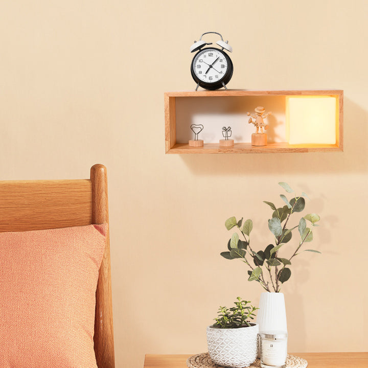 Applique murale traditionnelle japonaise en fer rectangulaire en bois massif avec verre à 1 lumière pour chambre 