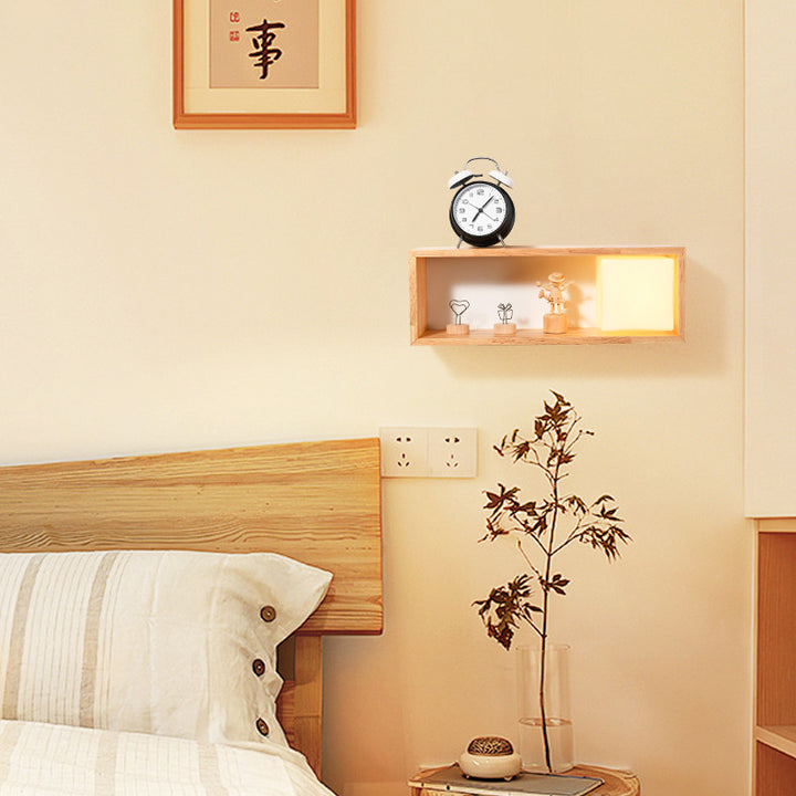 Applique murale traditionnelle japonaise en fer rectangulaire en bois massif avec verre à 1 lumière pour chambre 