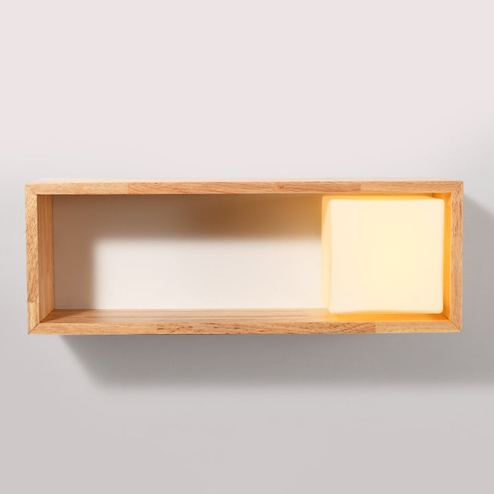 Aplique de pared de 1 luz de hierro rectangular tradicional japonés de madera maciza y vidrio para dormitorio 