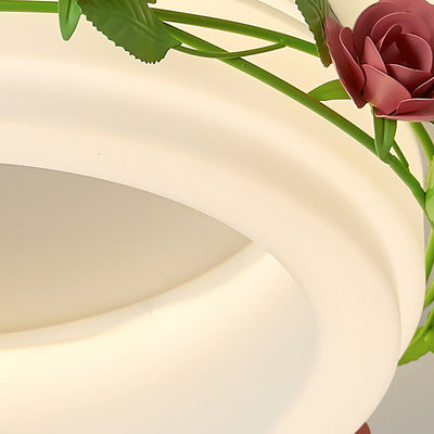 Plafonnier LED rond en fer et plastique avec fleurs créatives contemporaines pour chambre à coucher 