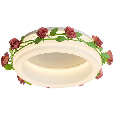 Plafonnier LED rond en fer et plastique avec fleurs créatives contemporaines pour chambre à coucher 