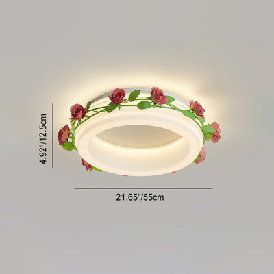 Plafonnier LED rond en fer et plastique avec fleurs créatives contemporaines pour chambre à coucher 