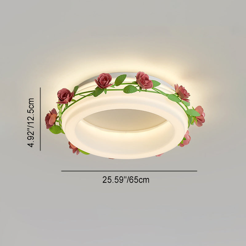 Plafonnier LED rond en fer et plastique avec fleurs créatives contemporaines pour chambre à coucher 