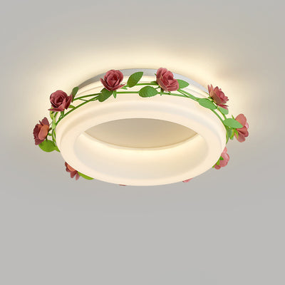 Plafonnier LED rond en fer et plastique avec fleurs créatives contemporaines pour chambre à coucher 