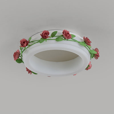 Plafonnier LED rond en fer et plastique avec fleurs créatives contemporaines pour chambre à coucher 