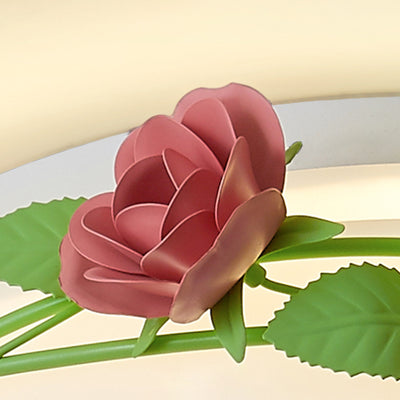 Plafonnier LED rond en fer et plastique avec fleurs créatives contemporaines pour chambre à coucher 