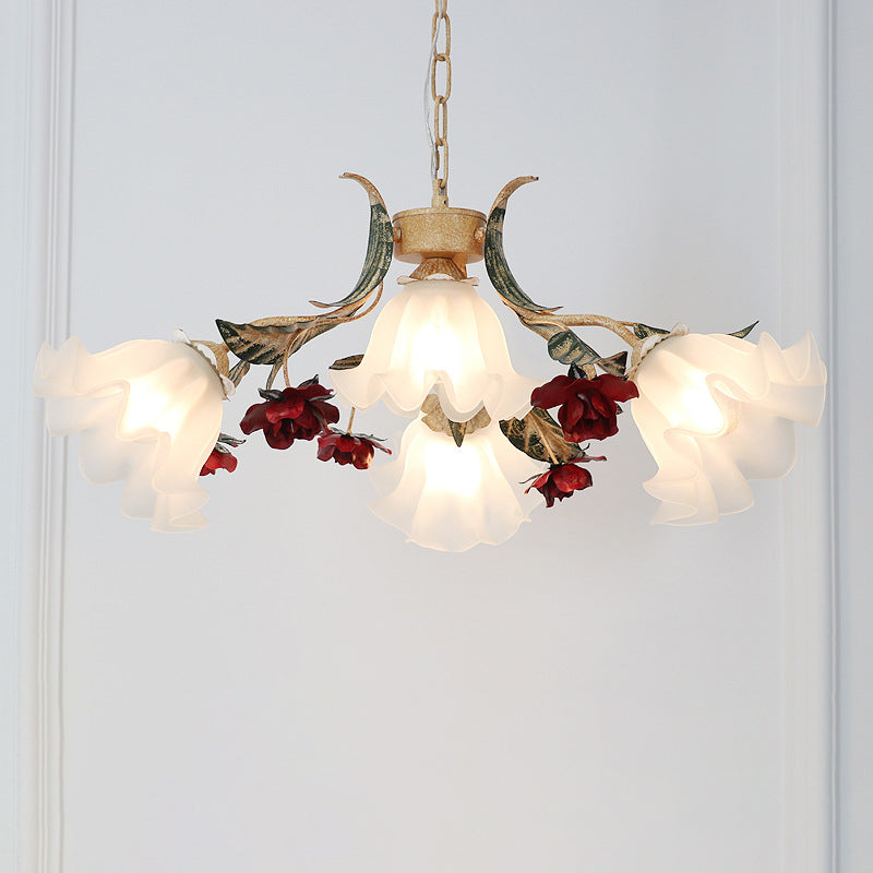 Traditioneller Vintage-Blumen-Eisen-Glas-Kronleuchter mit 4/6/9 Lichtern für Wohnzimmer 