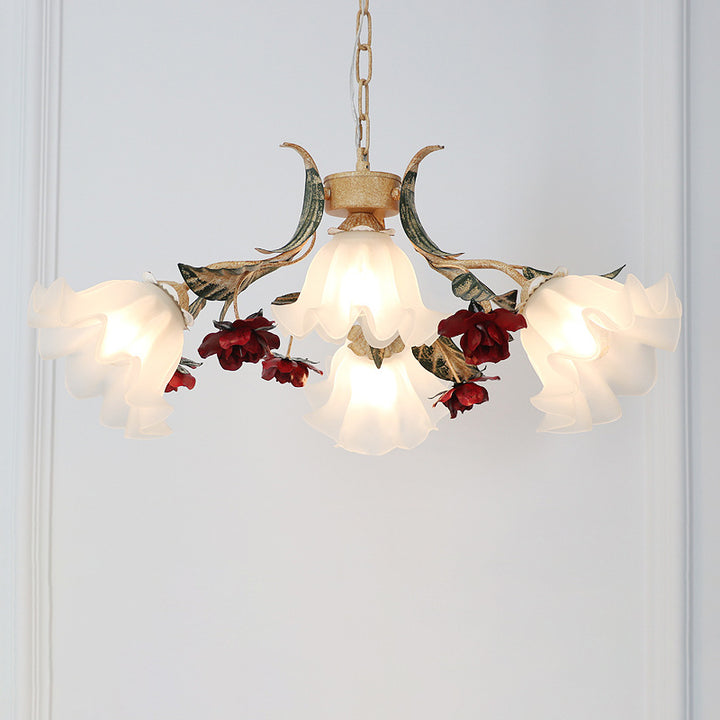 Traditioneller Vintage-Blumen-Eisen-Glas-Kronleuchter mit 4/6/9 Lichtern für Wohnzimmer 