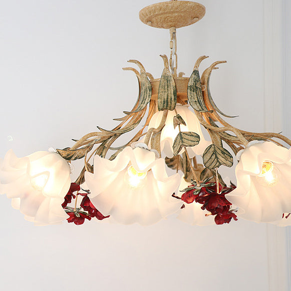 Traditioneller Vintage-Blumen-Eisen-Glas-Kronleuchter mit 4/6/9 Lichtern für Wohnzimmer 