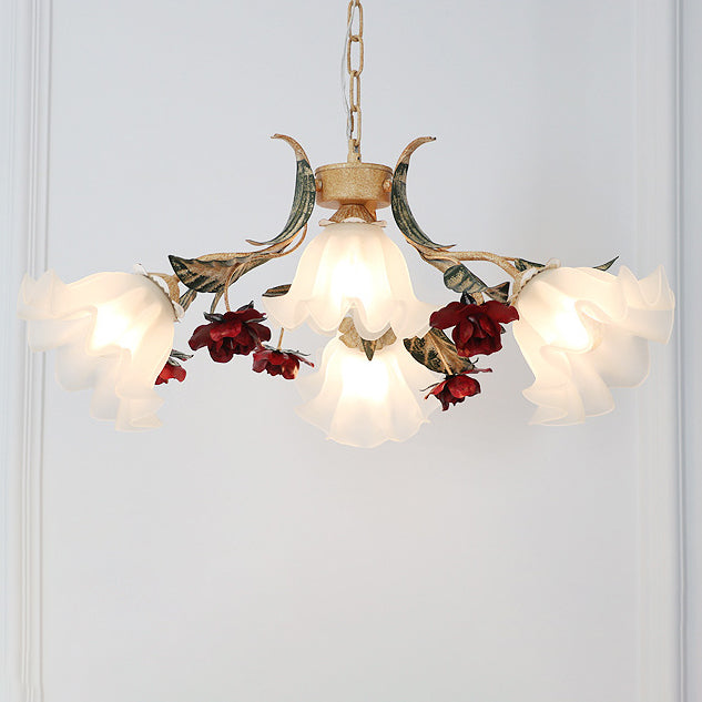 Traditioneller Vintage-Blumen-Eisen-Glas-Kronleuchter mit 4/6/9 Lichtern für Wohnzimmer 