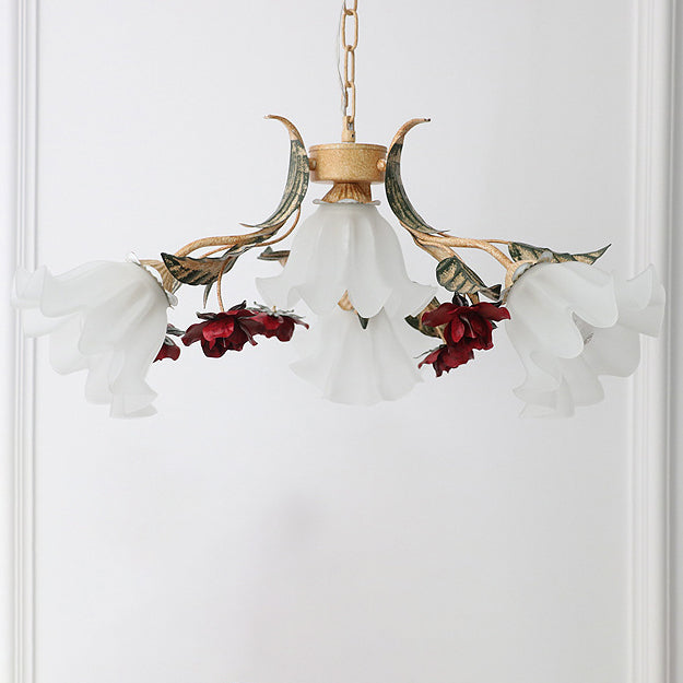 Traditioneller Vintage-Blumen-Eisen-Glas-Kronleuchter mit 4/6/9 Lichtern für Wohnzimmer 