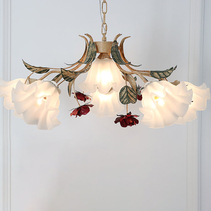 Traditioneller Vintage-Blumen-Eisen-Glas-Kronleuchter mit 4/6/9 Lichtern für Wohnzimmer 