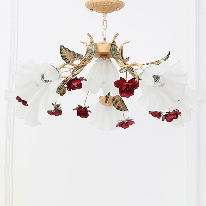 Traditioneller Vintage-Blumen-Eisen-Glas-Kronleuchter mit 4/6/9 Lichtern für Wohnzimmer 