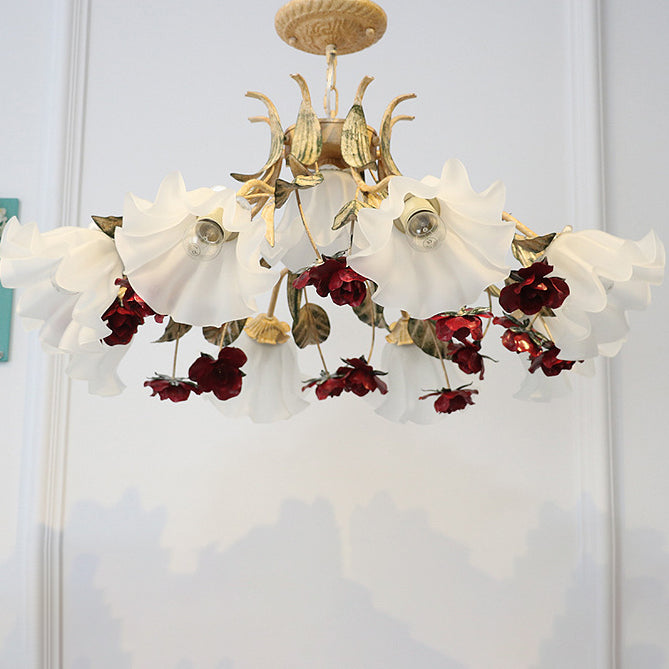 Traditioneller Vintage-Blumen-Eisen-Glas-Kronleuchter mit 4/6/9 Lichtern für Wohnzimmer 