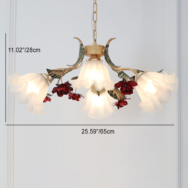 Traditioneller Vintage-Blumen-Eisen-Glas-Kronleuchter mit 4/6/9 Lichtern für Wohnzimmer 