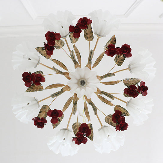 Traditioneller Vintage-Blumen-Eisen-Glas-Kronleuchter mit 4/6/9 Lichtern für Wohnzimmer 