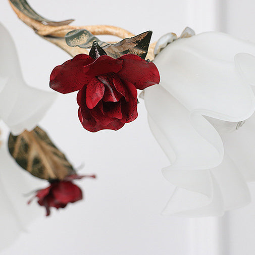Traditioneller Vintage-Blumen-Eisen-Glas-Kronleuchter mit 4/6/9 Lichtern für Wohnzimmer 