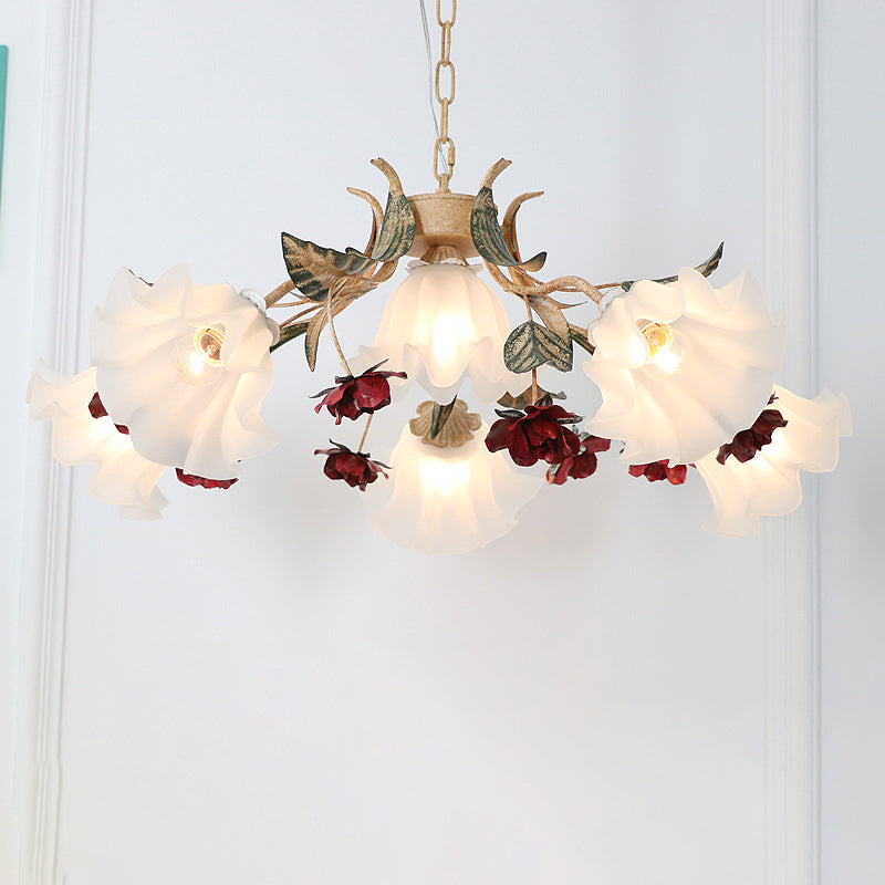 Traditioneller Vintage-Blumen-Eisen-Glas-Kronleuchter mit 4/6/9 Lichtern für Wohnzimmer 