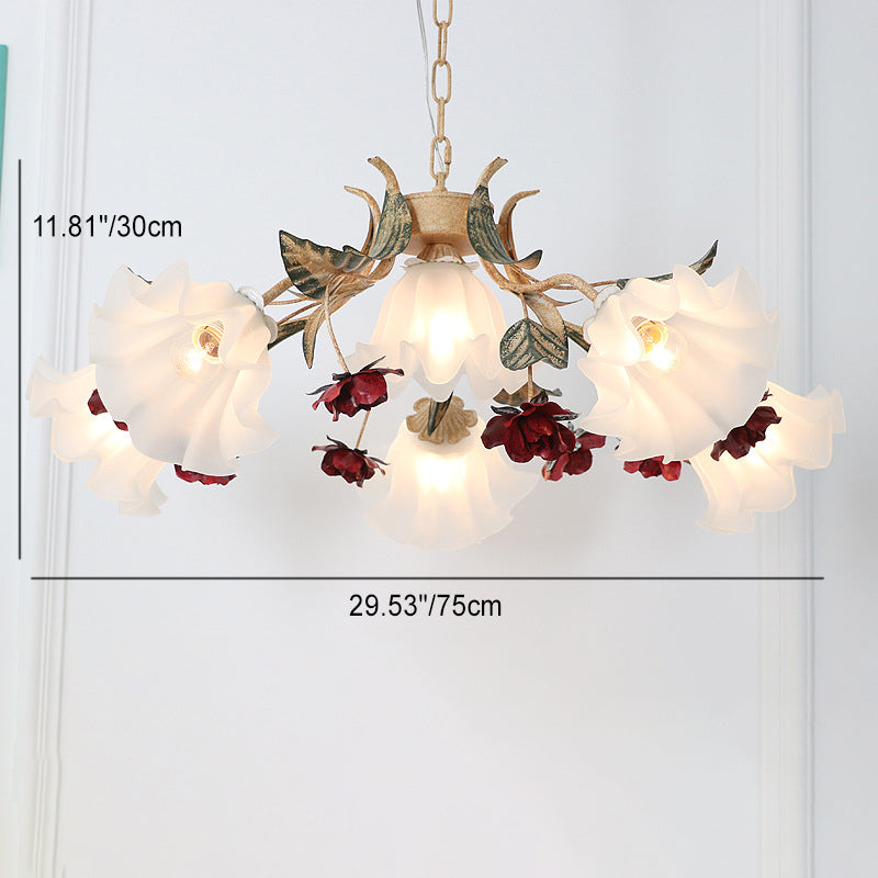 Traditioneller Vintage-Blumen-Eisen-Glas-Kronleuchter mit 4/6/9 Lichtern für Wohnzimmer 