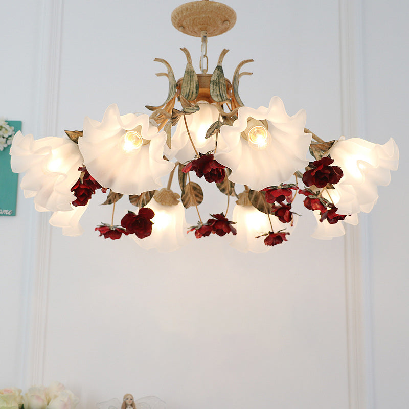 Traditioneller Vintage-Blumen-Eisen-Glas-Kronleuchter mit 4/6/9 Lichtern für Wohnzimmer 