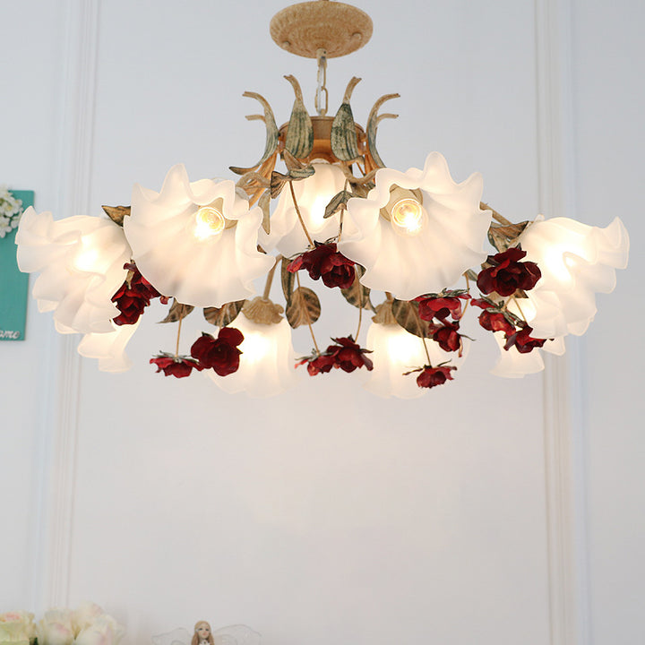 Traditioneller Vintage-Blumen-Eisen-Glas-Kronleuchter mit 4/6/9 Lichtern für Wohnzimmer 