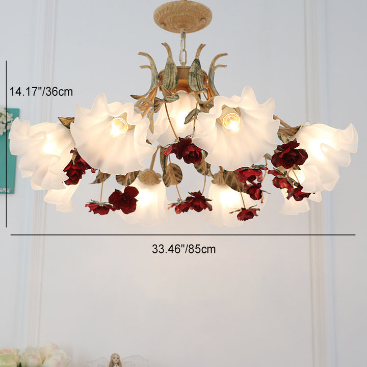 Traditioneller Vintage-Blumen-Eisen-Glas-Kronleuchter mit 4/6/9 Lichtern für Wohnzimmer 