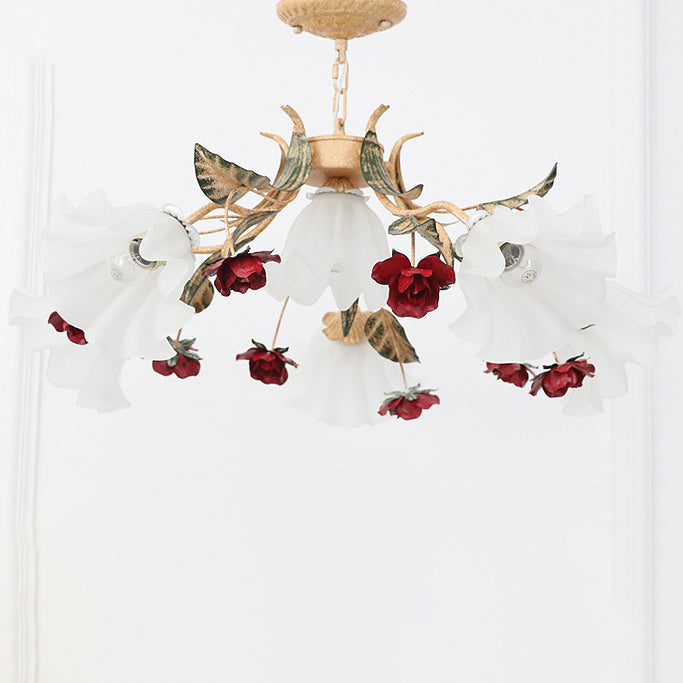 Traditioneller Vintage-Blumen-Eisen-Glas-Kronleuchter mit 4/6/9 Lichtern für Wohnzimmer 