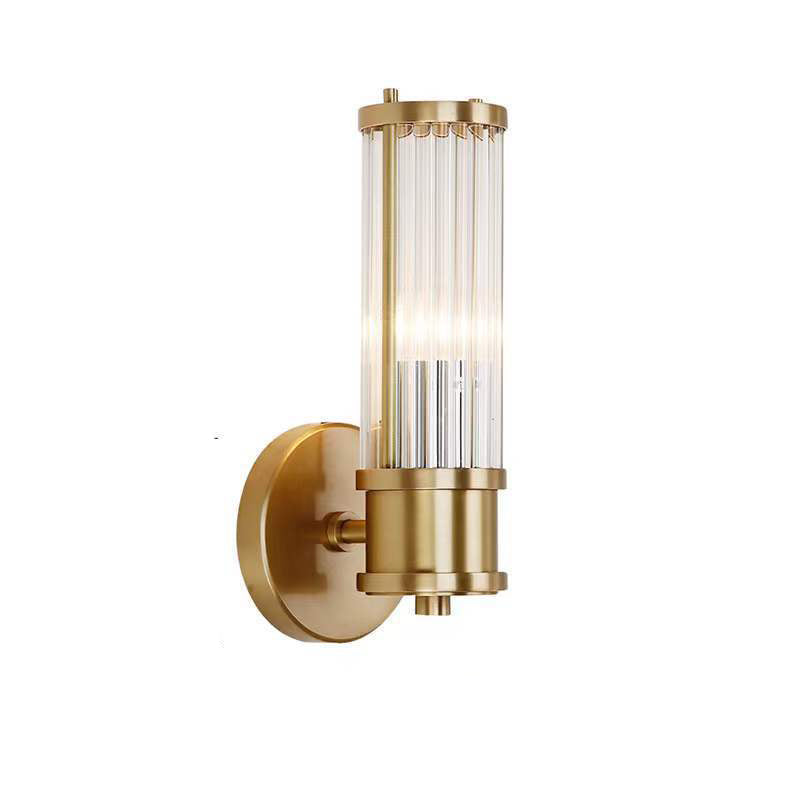 Moderne luxuriöse Wandleuchte mit transparentem zylindrischem Glasschirm aus Edelstahl, 1/2-flammig, für den Flur 