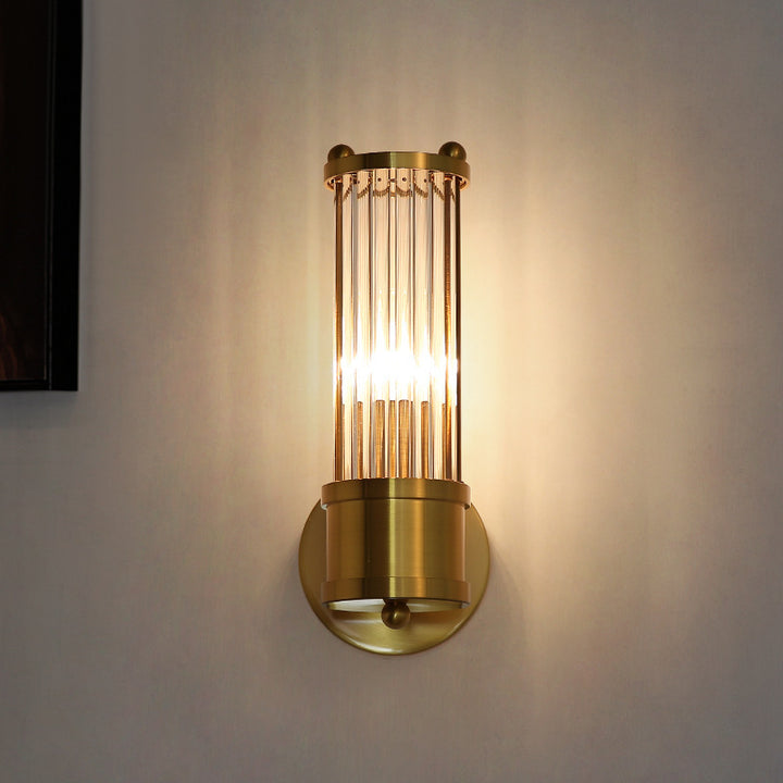 Moderne luxuriöse Wandleuchte mit transparentem zylindrischem Glasschirm aus Edelstahl, 1/2-flammig, für den Flur 