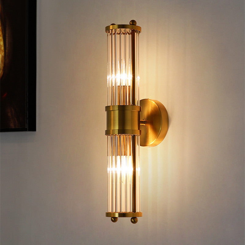 Moderne luxuriöse Wandleuchte mit transparentem zylindrischem Glasschirm aus Edelstahl, 1/2-flammig, für den Flur 