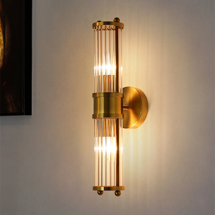 Moderne luxuriöse Wandleuchte mit transparentem zylindrischem Glasschirm aus Edelstahl, 1/2-flammig, für den Flur 