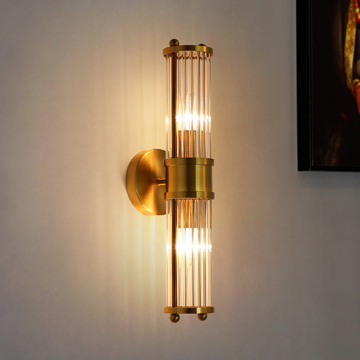 Moderne luxuriöse Wandleuchte mit transparentem zylindrischem Glasschirm aus Edelstahl, 1/2-flammig, für den Flur 